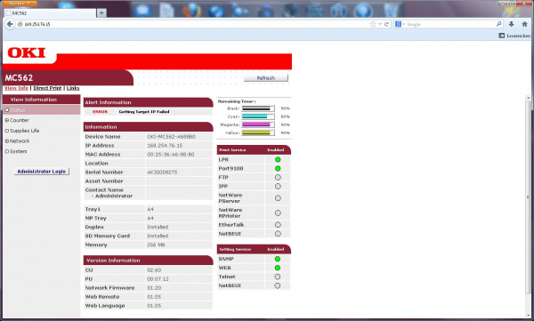 Webserver: Oki MC562dnw.