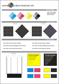 Testvorlage dc_schmiertest: Mit diesem Dokument prüft Druckerchannel, ob die Tinten eines Druckers schmier- und wasserfest sind.