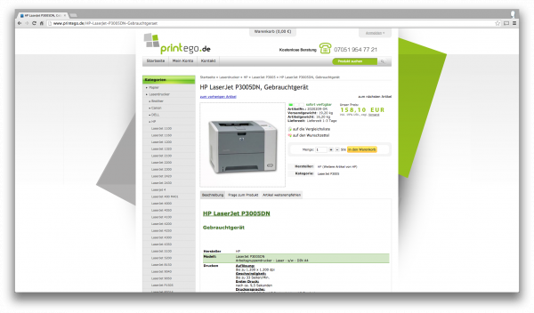 Großes Angebot: Onlineshops wie Printego bieten zahlreiche Gebrauchtgeräte namenhafter Hersteller an.