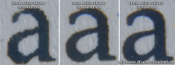 Textdruck: Perfekt - nur in der Vergrößerung sieht man beim Schnelldruck (links) Treppchen.