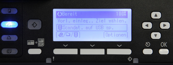 Scannen: Direkt auf einen angeschlossenen USB-Stick, an einen FTP-/SMB-Server oder direkt an eine Mailadresse.