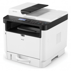 Ricoh M 320: Vereinfachte Version ohne Fax. Der ADF scannt lediglich in Simplex und das Display ist kleiner und lediglich textbasiert.