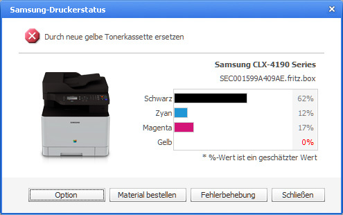 Samsung CLX-4195FW Screenshot Toner 504 leer