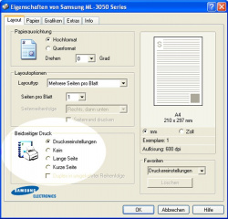 Samsung ML-3051ND: Einstellungen am Drucker verwenden.