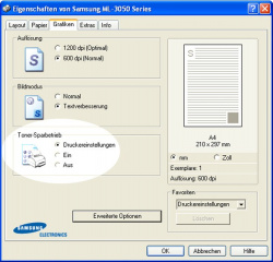Tonersparmodus: Am Drucker und im Treiber einstellbar.