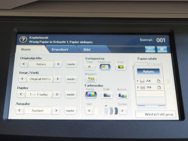 Samsung Multixpress C8385ND: Für eine bessere Übersicht teilt Samsung die Kopierfunktionen in mehreren Registerkarten auf.