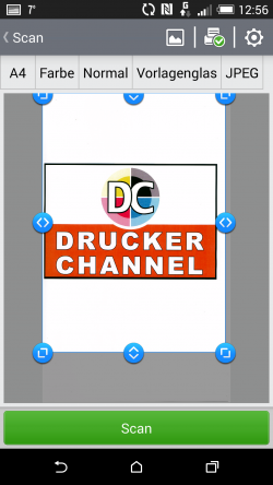 Bearbeiten: Das gescannt Dokument wird als Vorschau auf dem Smartphonedisplay angezeigt. Der Anwender kann für den Scan mehrere Format-Parameter einstellen.