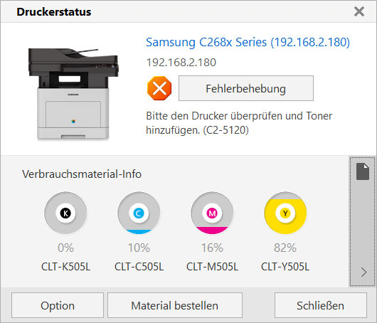 Samsung Proxpress C2680FX Toner Leer Meldung