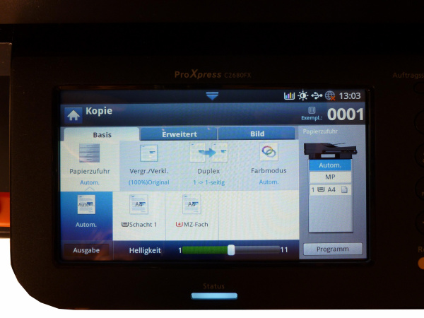 Samsung Proxpress C2680FX Kopiermenü: Alle Funktionen sind auf einen Blick sichtbar.