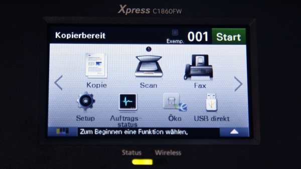 Samsung Xpress C1860FW: Fürs Kopieren drückt man im Startbildschirm links oben auf "Kopie"...
