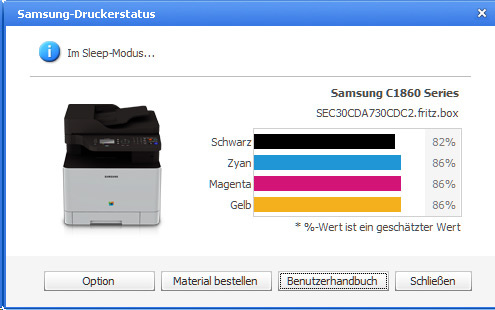 Samsung Xpress C1860FW Screenshot Status