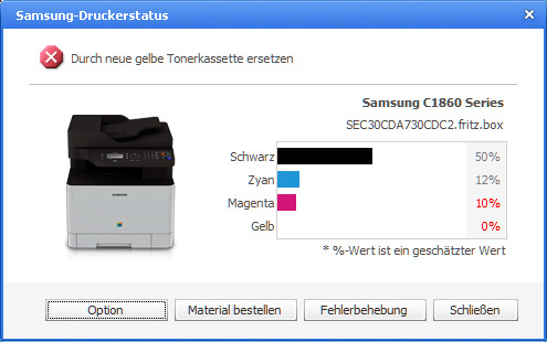 Samsung Xpress C1860FW Screenshot Toner leer