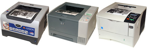 S/W-Laser Vergleichstest Aufmacher Teaser Brother HL-5250DN HP Laserjet 2420D Kyocera FS-2000D