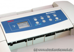 Oki B4350: Komplizierte Bedienung – ohne Blick ins Handbuch geht nichts. Abbruchtaste ist vorhanden, reagiert indes erst nach Druck auf offline-Taste.