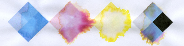 Dye- bzw. Farbstofftinte: Verläuft sofort, wenn sie mit Wasser in Berührung kommt.