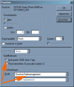 Farbmanagement: Im Druckoptionsmenü von Photoshop.
