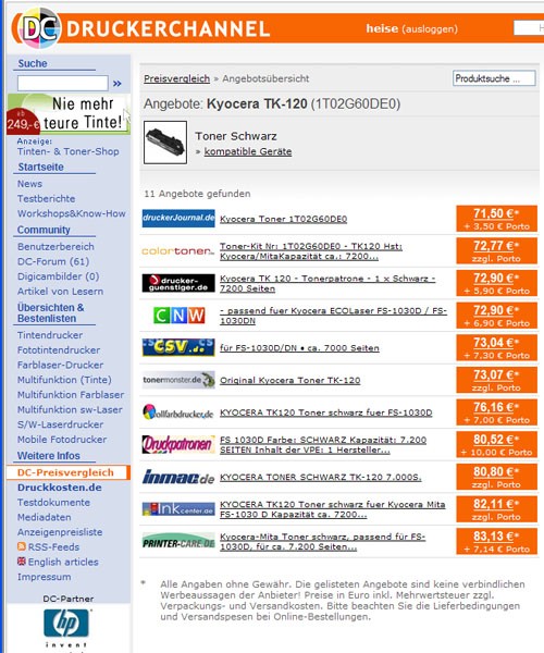 Tonertipps 2008 Preisvergleich