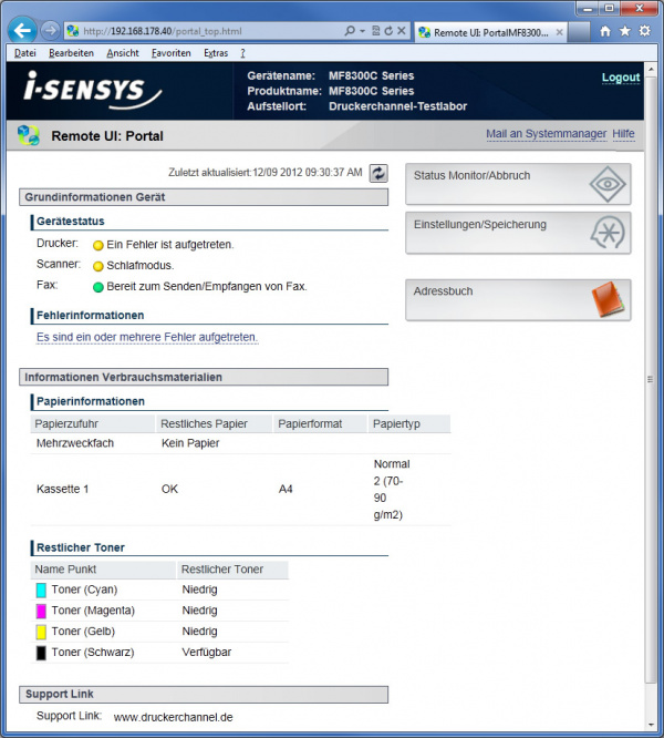 Webserver: Canon i-Sensys MF8380Cdw.