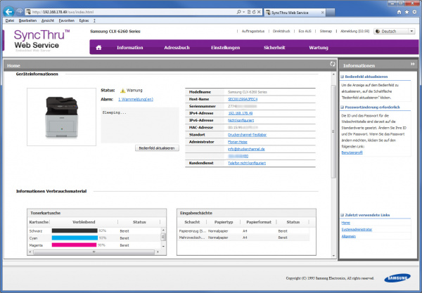 Webserver: Samsung CLX-6260FW.