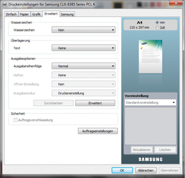 Sicherheit: In den erweiterten Einstellungen befindet sich der geschützte Druck.