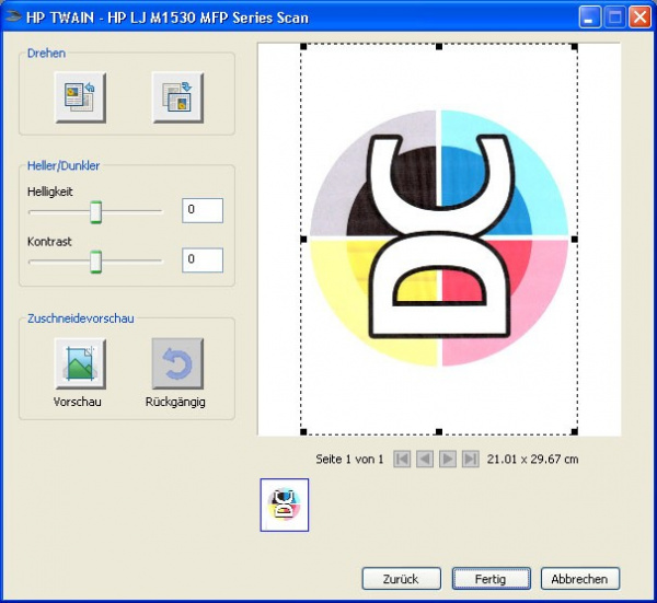 HP-Twain-Treiber: Eine etwas kümmerliche Software, die zudem umständlich zu bedienen ist, da man bereits vor dem Vorschauscan die Auflösung festlegen muss.