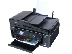 Epson Stylus Office BX610FW: Low printing cost, fast, meager print quality, laborious handling.