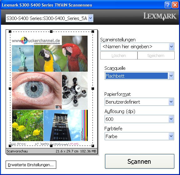 Vergleichstest Tinten-AIO 2009: Screenshot Scannertreiber Lexmark