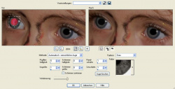 Rote-Augen-Dialog: Eine Art Kontaktlinse legt sich über die roten Augen.