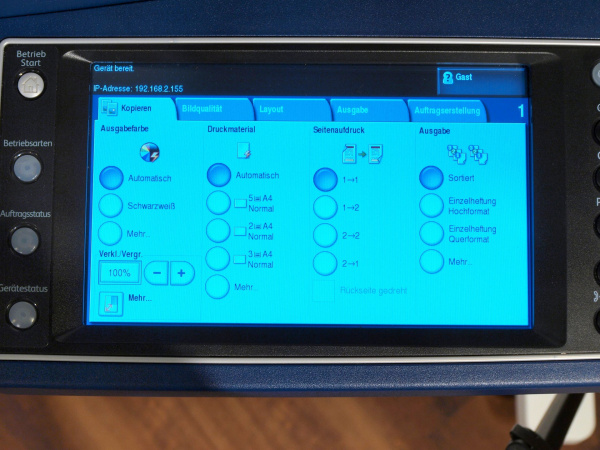 Xerox Colorqube 8900: Um alle Einstellungen übersichtlich vorzunehmen, sind die Einstellparameter auf verschiedenen Registerkarten verteilt.