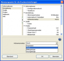 Höheneinstellungen: Ändert die Fixiertemperatur.