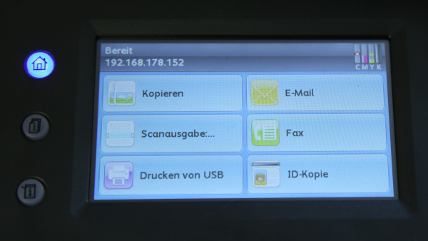 Xerox Workcentre 6027: Aus dem Starbildschirm kann man links oben den Button "Kopieren" oder rechts unten die "ID-Kopie" starten...