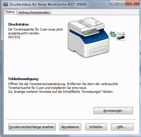 Xerox Workcentre 6027 Screenshot Status