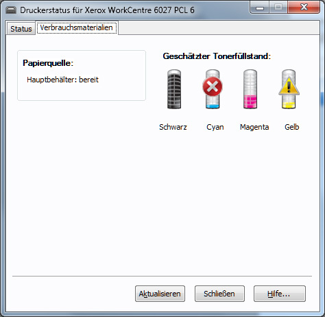 Xerox Workcentre 6027 Screenshot Toner leer