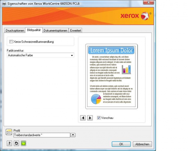 Eingeschränkte Auswahl: Bei der Bildqualität kann der Nutzer nur zwischen Farbe und Schwarzweiß wählen.