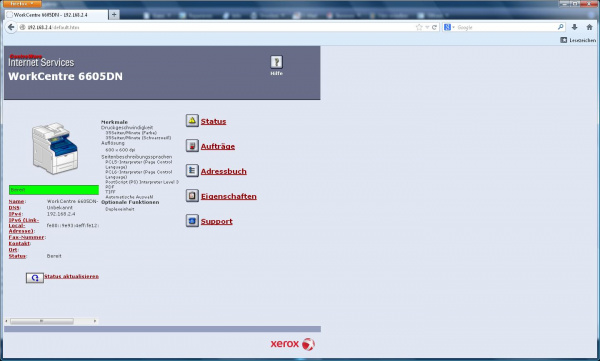 Webserver: Xerox Workcentre 6605V/DN.